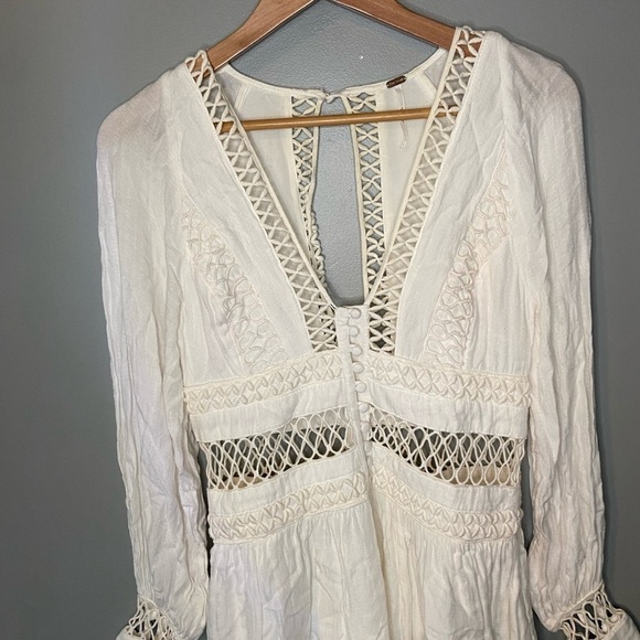 Free People I Think I Love You Crochet Inset Mini Dress in Ivory - Picture 6 of 13